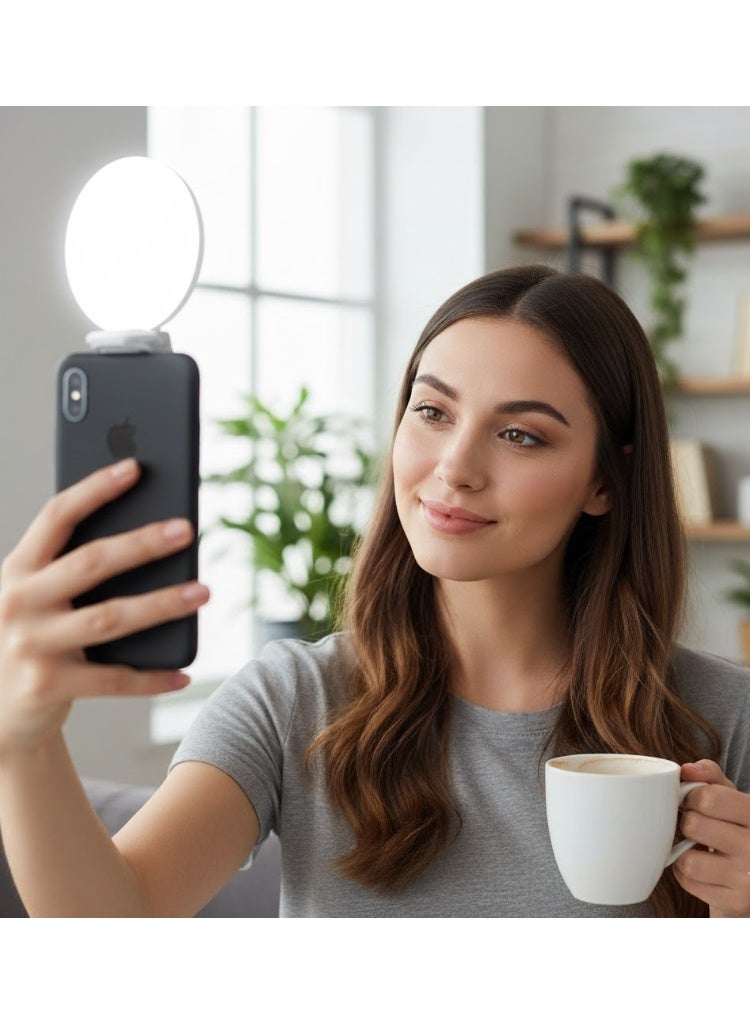 إضاءة سيلفي Mini Q بتصميم صغير وخفيف مع ثلاث درجات سطوع وبطارية مدمجة قابلة للشحن – ابيض - Image 5