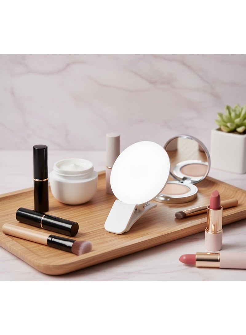 إضاءة سيلفي Mini Q بتصميم صغير وخفيف مع ثلاث درجات سطوع وبطارية مدمجة قابلة للشحن – ابيض - Image 4