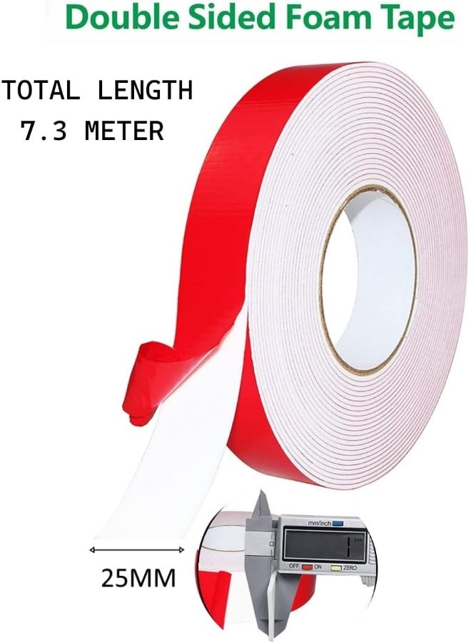 Biella 1 Inch Double Sided Foam Tape Outdoor And Indoor Heavy Duty Strong Weatherproof Adhesive Tape Used For Interior Decoration, Wall Installation, Car Decoration, Craft Making, Handmade (7.3Mtr) - Image 2
