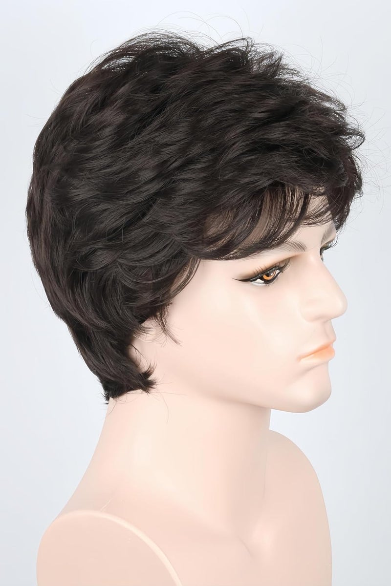 LeMarnia Mens Costume Wig 70s Wigs for Men Brown Short Curly Bouffant Wigs Halloween Costume Party Wig - Image 4