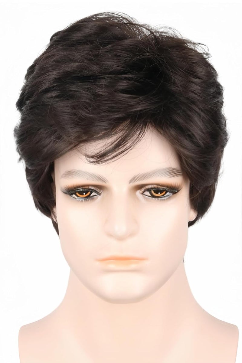 LeMarnia Mens Costume Wig 70s Wigs for Men Brown Short Curly Bouffant Wigs Halloween Costume Party Wig - Image 1
