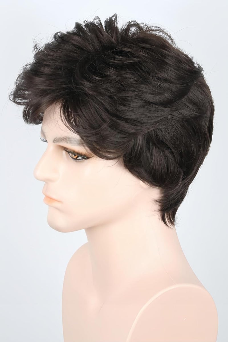 LeMarnia Mens Costume Wig 70s Wigs for Men Brown Short Curly Bouffant Wigs Halloween Costume Party Wig - Image 3