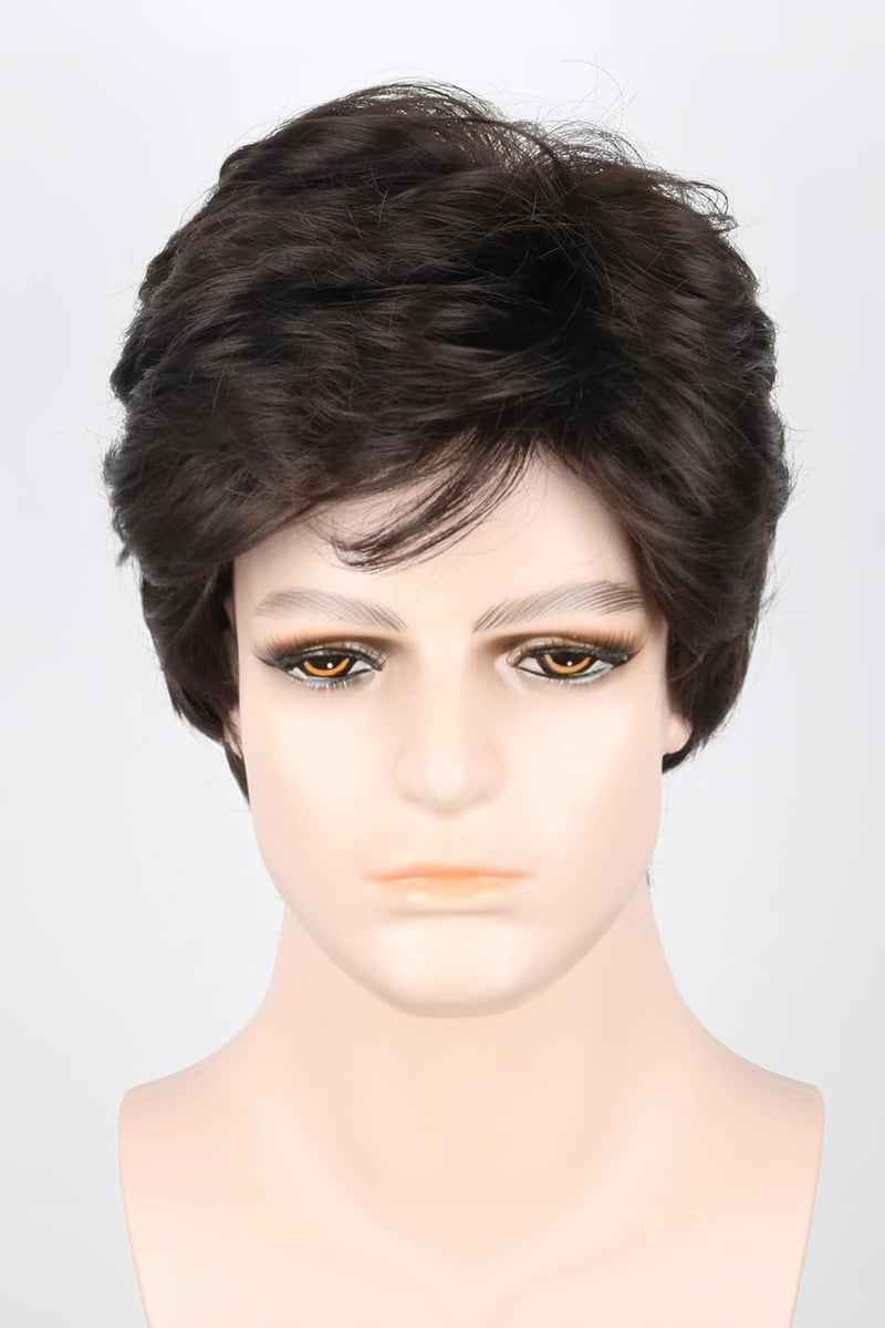 LeMarnia Mens Costume Wig 70s Wigs for Men Brown Short Curly Bouffant Wigs Halloween Costume Party Wig - Image 2