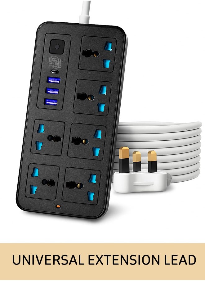 Storecho STORECHO 10-in-1 Universal Extension Lead, 6 Gang UK Plug Power Strip with 3 USB Ports, 1 Type-C, Surge & Overload Protection, 2400W, Child-Safe Shutter, 1.8M Cable – Home, Office, Kitchen  - Image 1