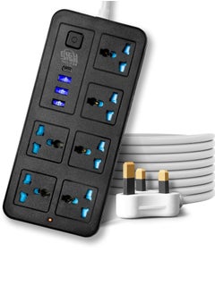 Storecho STORECHO Universal Extension Lead with 6 Gang UK Plug, 3 USB Ports, 1 Type-C Port, 1.8M Mains Strip for Home, Kitchen, Office - Power Strip with Surge & Overload Protection  - Image 1