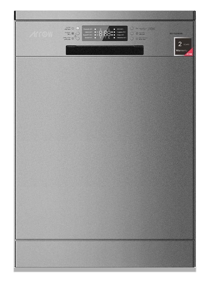 Arrow 8 Programs, 14-Place Setting Dishwasher, Low Noise, Residual Heating Dry, Adjustable Upper Basket, Dual Spray Arms, 60cm Freestanding/Semi-Built, Grey, | Model: RO-14DWSB - Image 1