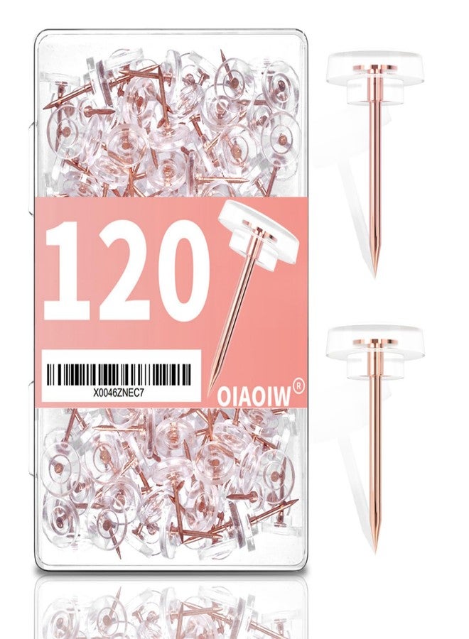 OIAOIW 120 PCS Rose Gold Push Pins for Wall Clear Thumb Tacks for Walls Flat thumbtacks for Bulletin Board Shadow Box Display and Cork Board (Rose Gold) - Image 1