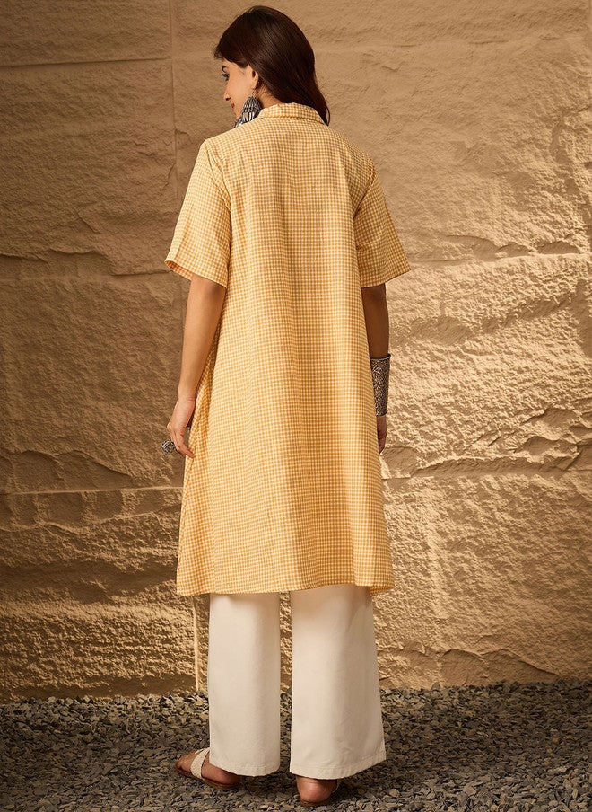 InWeave Mustard Yellow Cotton Kurta for Women - Image 4