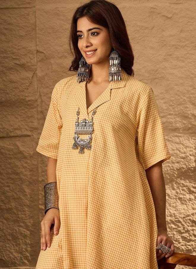 InWeave Mustard Yellow Cotton Kurta for Women - Image 2