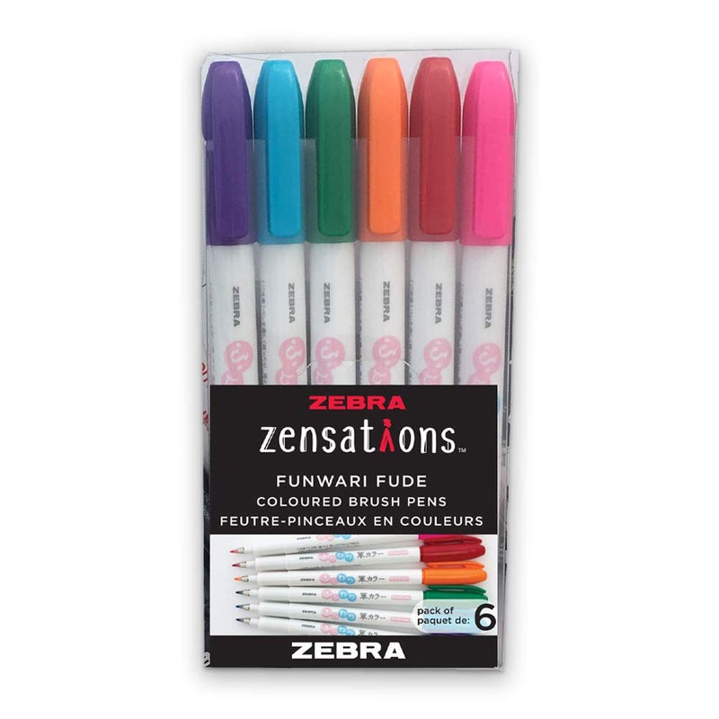 ZEBRA PEN Brush, Point, Assorted Colors, 6-Count ZEBRA FUNWARI PEN ST 6/PKG, 6-Pack - Image 1