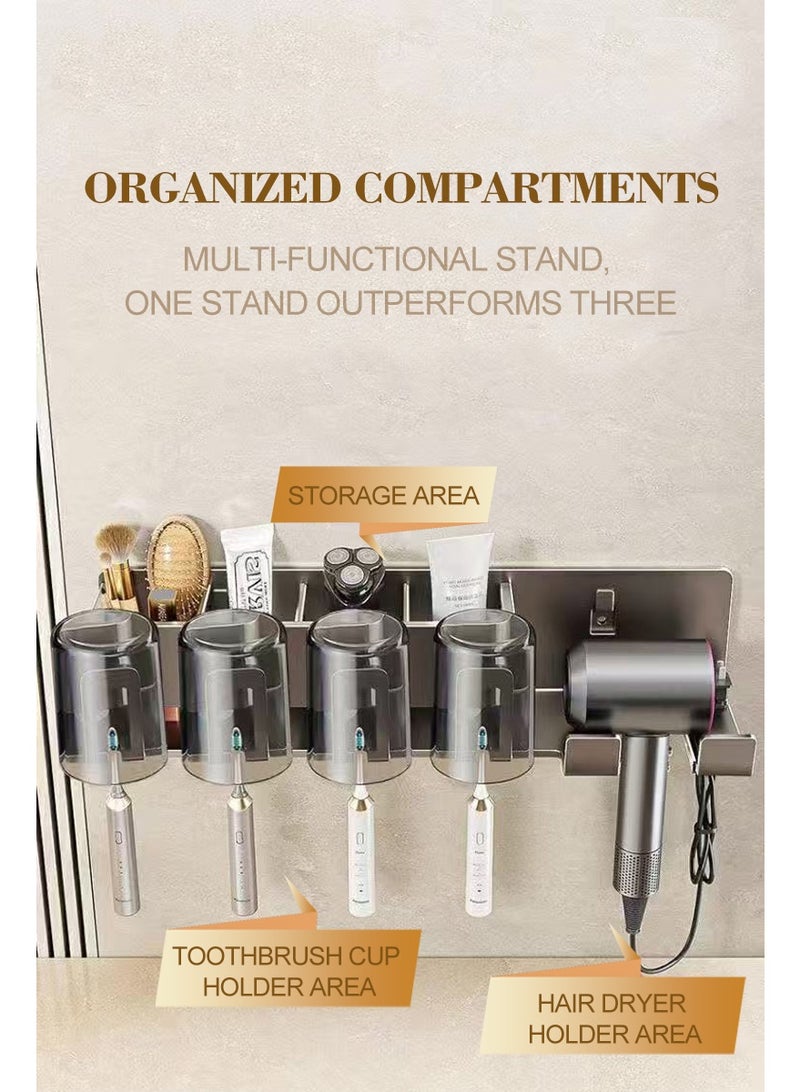 رفّافية لتنظيم مجففات الشعر/فرشاة الأسنان، رفّ حائطي للحمام لا يحتاج إلى ثقوب، رفّ متعدد الاستخدامات لتنظيم الحوض، طوله 26 سم، يمكنه تخزين مستحضرات التجميل/مجففات الشعر/ماكينة الحلاقة/فرشاة الأسنان/كؤوس المضمضة وغيرها في نفس الوقت. - Image 4