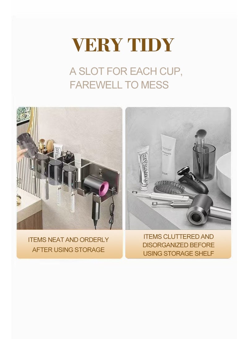رفّافية لتنظيم مجففات الشعر/فرشاة الأسنان، رفّ حائطي للحمام لا يحتاج إلى ثقوب، رفّ متعدد الاستخدامات لتنظيم الحوض، طوله 26 سم، يمكنه تخزين مستحضرات التجميل/مجففات الشعر/ماكينة الحلاقة/فرشاة الأسنان/كؤوس المضمضة وغيرها في نفس الوقت. - Image 5