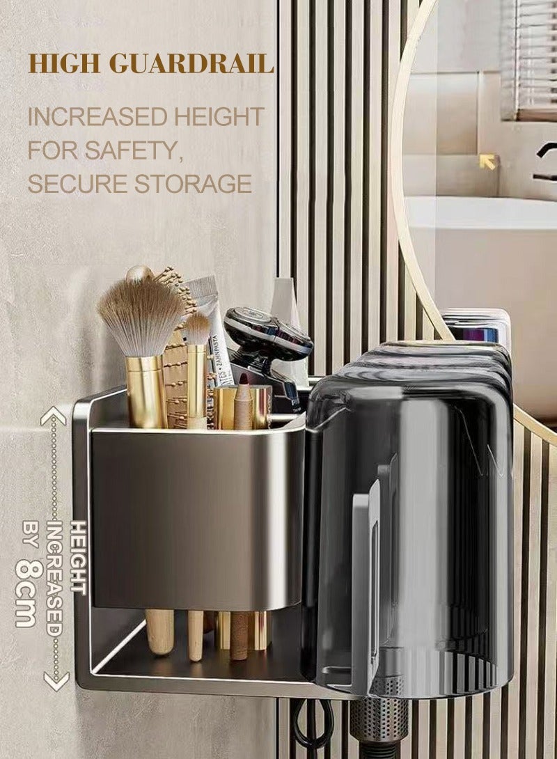 رفّافية لتنظيم مجففات الشعر/فرشاة الأسنان، رفّ حائطي للحمام لا يحتاج إلى ثقوب، رفّ متعدد الاستخدامات لتنظيم الحوض، طوله 26 سم، يمكنه تخزين مستحضرات التجميل/مجففات الشعر/ماكينة الحلاقة/فرشاة الأسنان/كؤوس المضمضة وغيرها في نفس الوقت. - Image 2