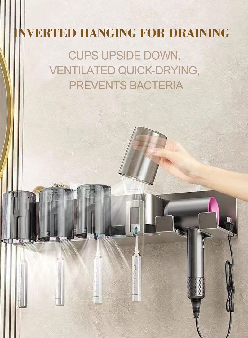 رفّافية لتنظيم مجففات الشعر/فرشاة الأسنان، رفّ حائطي للحمام لا يحتاج إلى ثقوب، رفّ متعدد الاستخدامات لتنظيم الحوض، طوله 26 سم، يمكنه تخزين مستحضرات التجميل/مجففات الشعر/ماكينة الحلاقة/فرشاة الأسنان/كؤوس المضمضة وغيرها في نفس الوقت. - Image 1