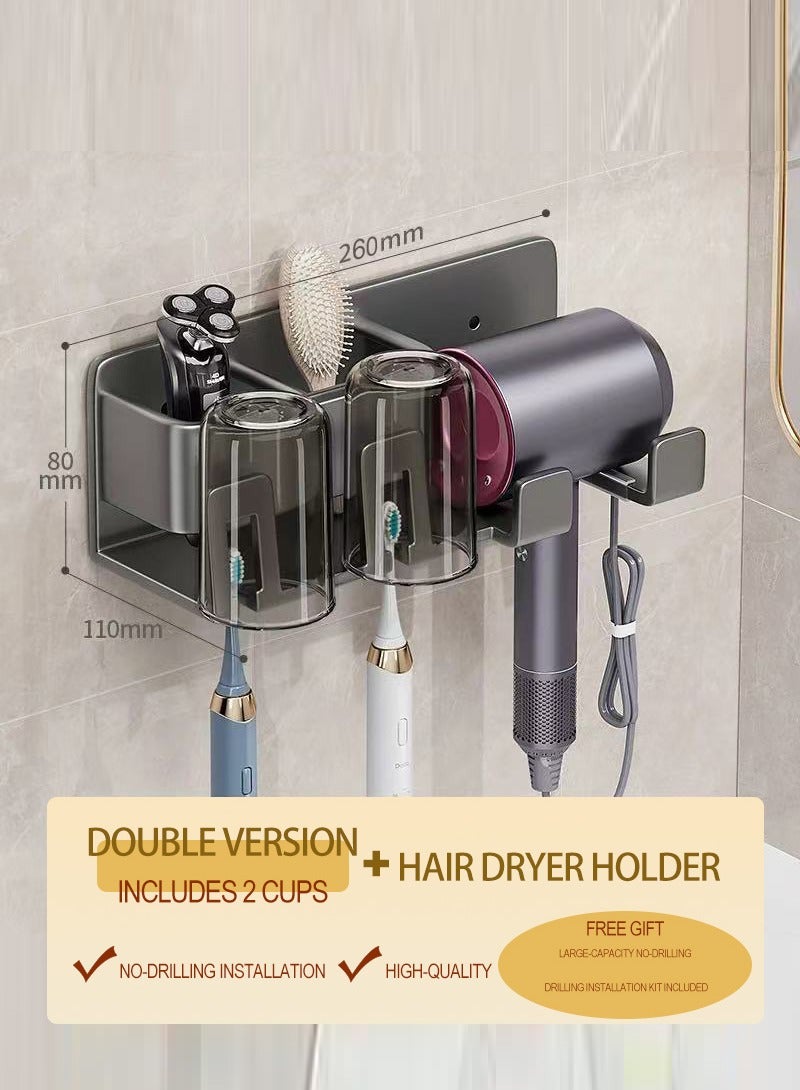 رفّافية لتنظيم مجففات الشعر/فرشاة الأسنان، رفّ حائطي للحمام لا يحتاج إلى ثقوب، رفّ متعدد الاستخدامات لتنظيم الحوض، طوله 26 سم، يمكنه تخزين مستحضرات التجميل/مجففات الشعر/ماكينة الحلاقة/فرشاة الأسنان/كؤوس المضمضة وغيرها في نفس الوقت. - Image 3