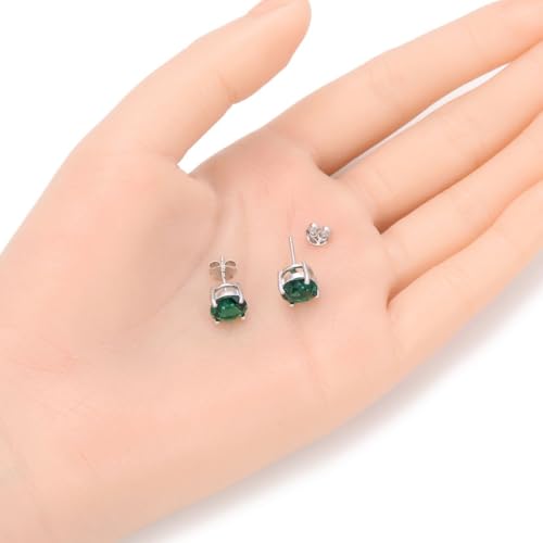 Forever Love 1 Pair Adabele Real 925 Sterling Silver Hypoallergenic May Birthstone Round Cut Stud Earrings 8mm CZ Green Emerald Stone Solitaire Studs Anniversary Birthday Gift SSE64 - Image 4