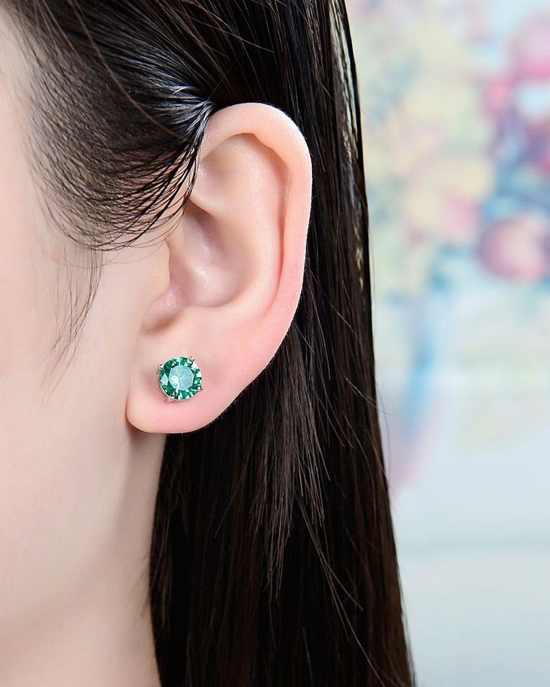 Forever Love 1 Pair Adabele Real 925 Sterling Silver Hypoallergenic May Birthstone Round Cut Stud Earrings 8mm CZ Green Emerald Stone Solitaire Studs Anniversary Birthday Gift SSE64 - Image 2