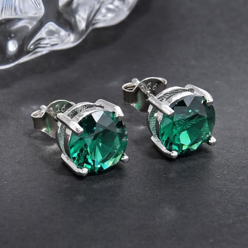 Forever Love 1 Pair Adabele Real 925 Sterling Silver Hypoallergenic May Birthstone Round Cut Stud Earrings 8mm CZ Green Emerald Stone Solitaire Studs Anniversary Birthday Gift SSE64 - Image 3