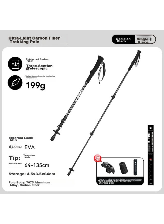 PELLIOT Pelliot Hiker Outdoor Carbon Trekking Pole, Telescopic Cane, Portable Walking Stick, Hiking Pole, 16303651, Black - Image 1