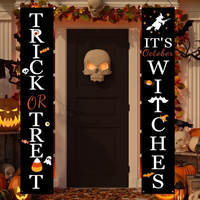 Halloween Decorations Trick or Treat Its October Witches Porch Banners for Halloween Hanging Decorations Indoor Outdoor