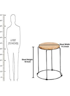 GOKOO GoKoo Set of 5 Metal Frame Wooden Stool for Home|Kitchen|Cafeteria Stool|Office (Brown)  - Image 2