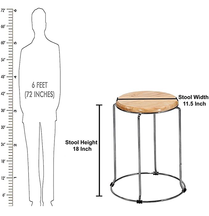 GOKOO GoKoo Set of 5 Metal Frame Wooden Stool for Home|Kitchen|Cafeteria Stool|Office (Brown)  - Image 2