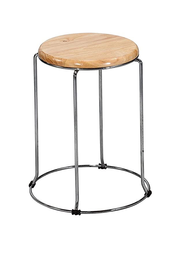 GOKOO GoKoo Set of 5 Metal Frame Wooden Stool for Home|Kitchen|Cafeteria Stool|Office (Brown)  - Image 3