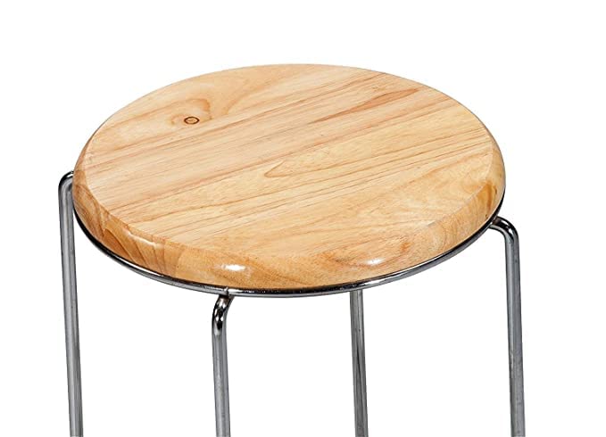 GOKOO GoKoo Set of 5 Metal Frame Wooden Stool for Home|Kitchen|Cafeteria Stool|Office (Brown)  - Image 4
