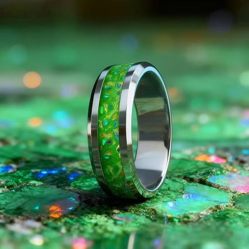 8mm Stainless Steel Ring with Floral Design - Gold Base, Multi-Color Options for Men & Women - Image 1