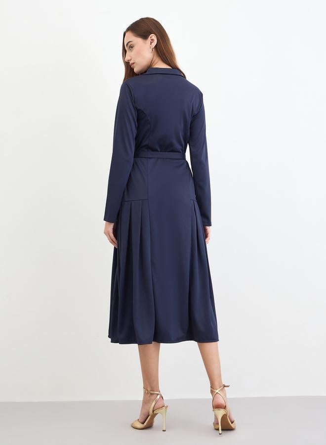 Styli Navy Blue Belted Blazer Midi Dress - Image 4