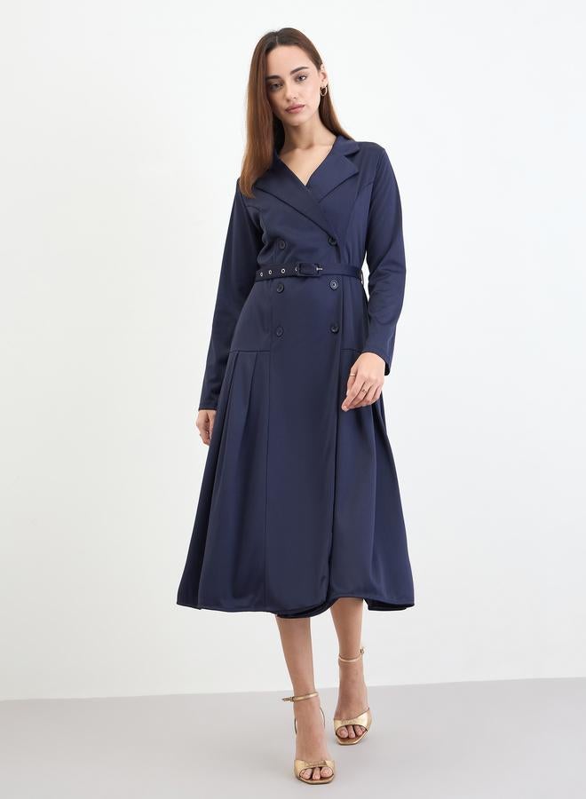 Styli Navy Blue Belted Blazer Midi Dress - Image 2