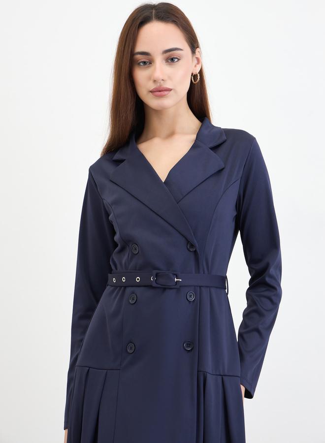 Styli Navy Blue Belted Blazer Midi Dress - Image 3