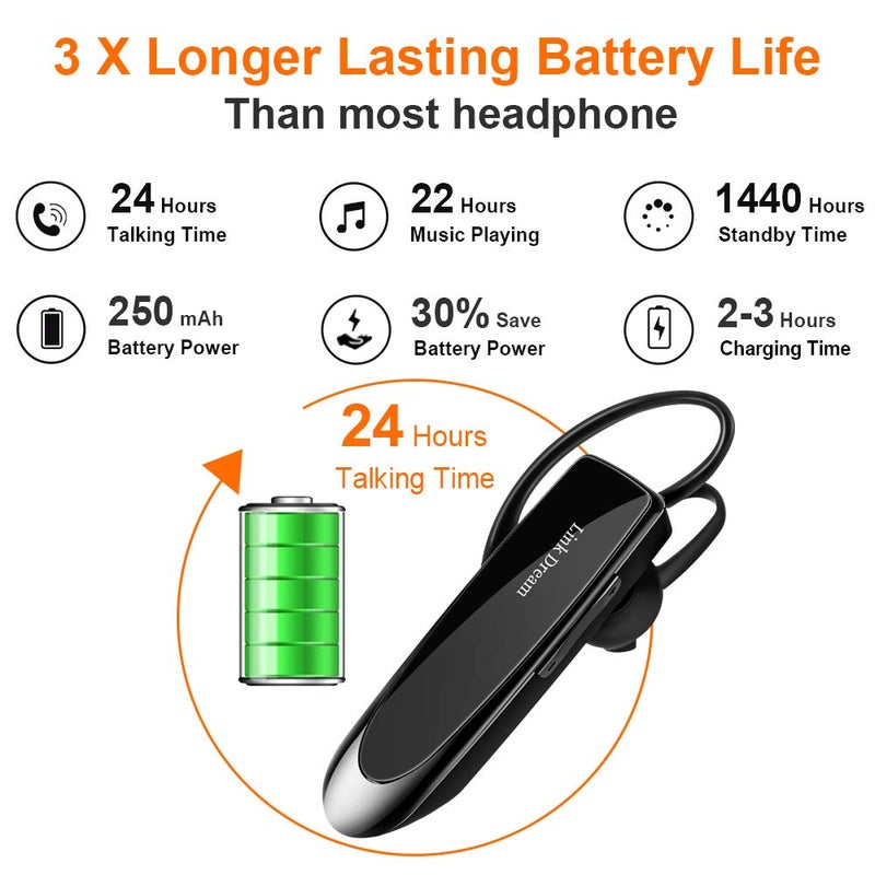 Link Dream Bluetooth Earpiece for Cell Phones Wireless V5.0 Hands Free Headset Noise Canceling Mic 24Hrs Talking 1440Hrs Standby Compatible with Mobile Phone Tablet Laptop for Work from Home Driver - Image 3