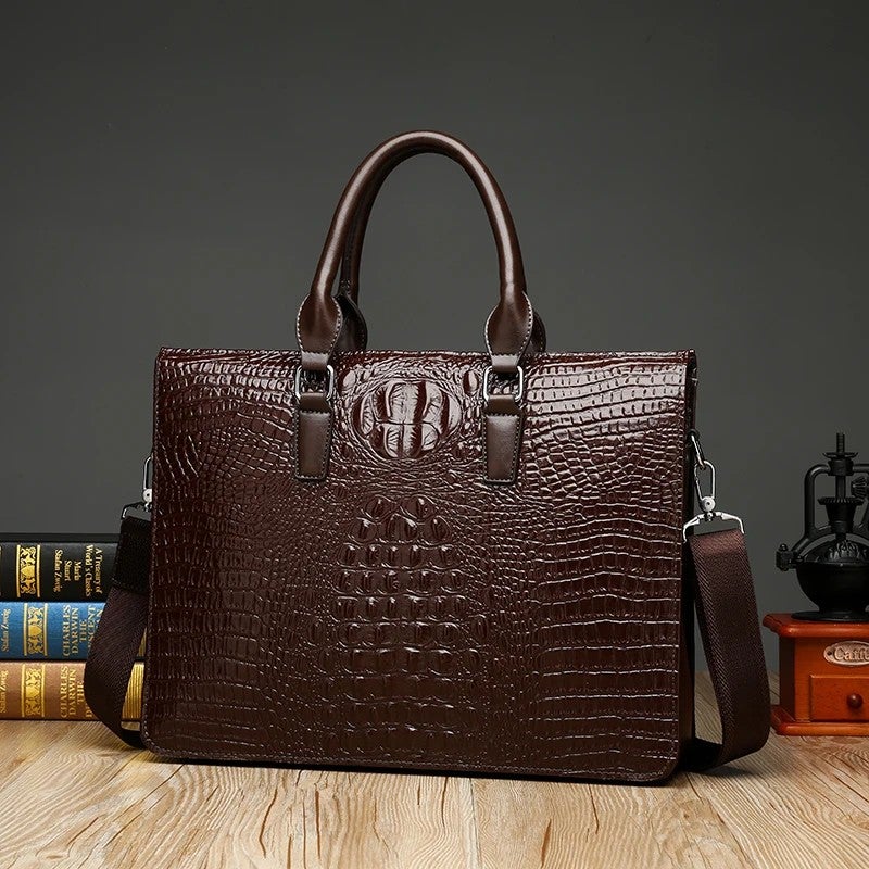Y&D Men's Laptop Briefcase 14 Inch PU Leather Shoulder Bag – Stylish Business Tote Handbag for Men, Professional & Fashionable - Image 1