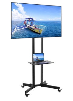 Mobile Rolling TV Cart with Lockable Wheels for 32-65inch LED Screen AV Carts & Stands, Tall TV Stand with Mount Height Adjustable Floor TV Stand Holds Up to 50KG Max VESA 600x400mm