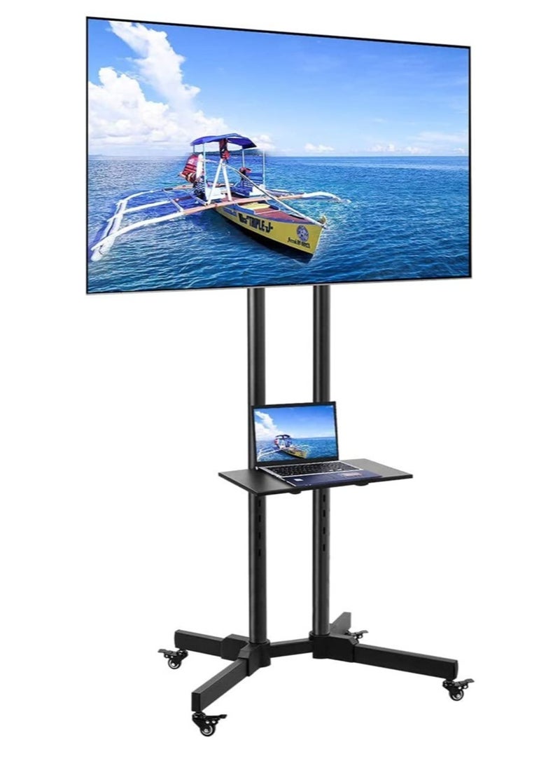 ELTRAZONE - Mobile Rolling TV Cart with Lockable Wheels for 32-65inch LED Screen AV Carts & Stands, Tall TV Stand with Mount Height Adjustable Floor TV Stand Holds Up to 50KG Max VESA 600x400mm - Image 1