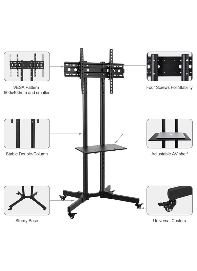 ELTRAZONE - Mobile Rolling TV Cart with Lockable Wheels for 32-65inch LED Screen AV Carts & Stands, Tall TV Stand with Mount Height Adjustable Floor TV Stand Holds Up to 50KG Max VESA 600x400mm - Image 1