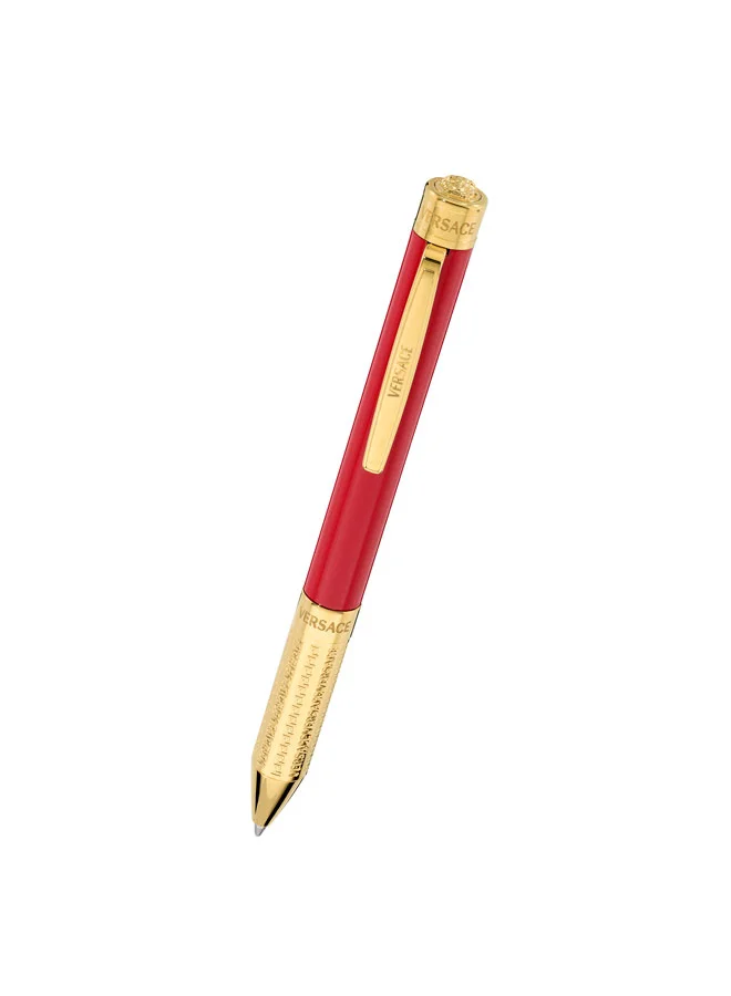 VERSACE Pirene Red Barrel Gold Stainless Steel with Blue Ink Ballpoint Pen for Men