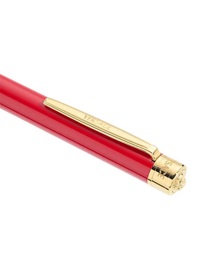 VERSACE Pirene Red Barrel Gold Stainless Steel with Blue Ink Ballpoint Pen for Men