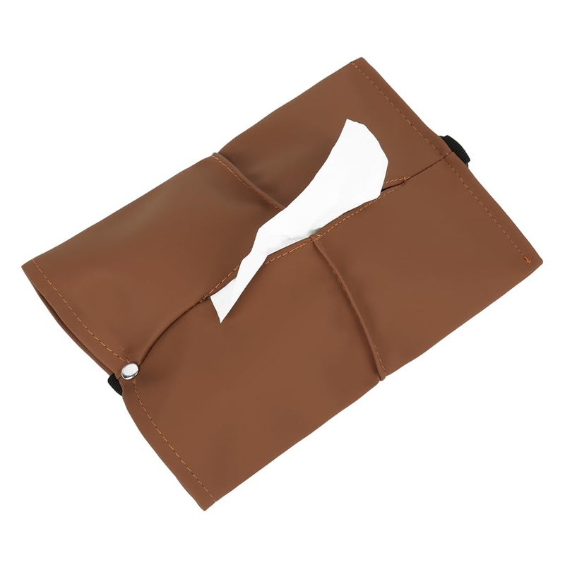 STHIRA Car Tissue Box, Fashion Brown PU Car Tissue Box for Center Console Armrest Headrest, Adjustable Elastic Fastener Strap, Car Accessory - Image 1