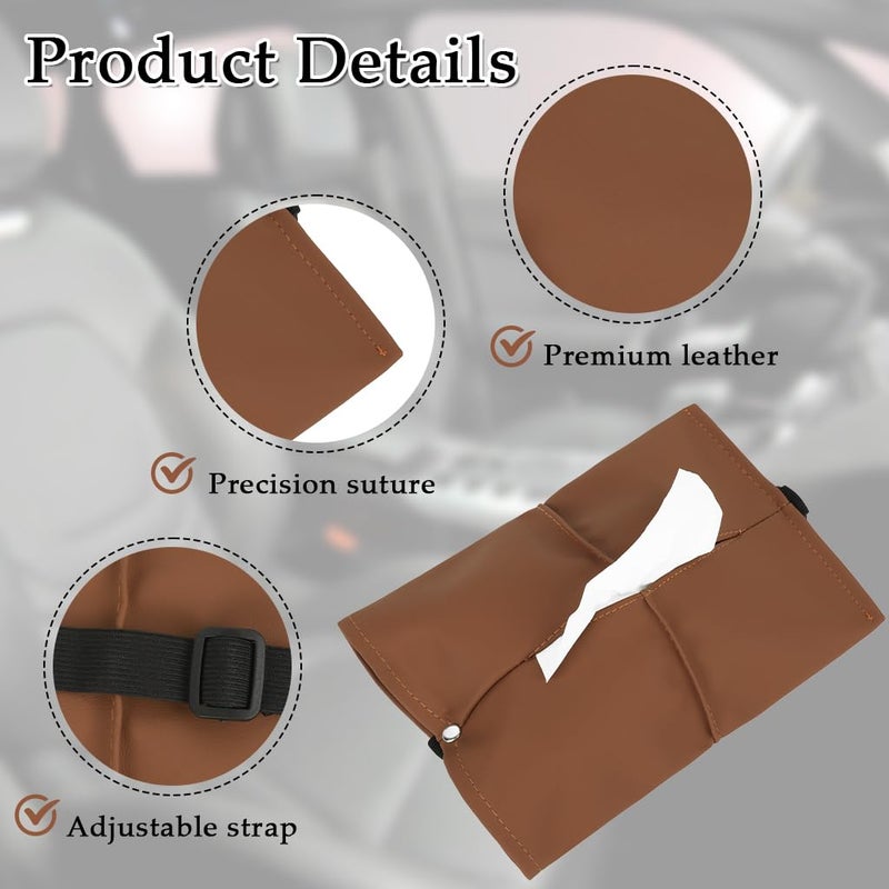 STHIRA Car Tissue Box, Fashion Brown PU Car Tissue Box for Center Console Armrest Headrest, Adjustable Elastic Fastener Strap, Car Accessory - Image 3