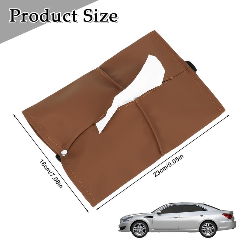 STHIRA Car Tissue Box, Fashion Brown PU Car Tissue Box for Center Console Armrest Headrest, Adjustable Elastic Fastener Strap, Car Accessory - Image 2