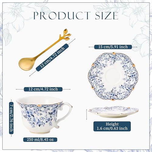 TATSUMI Country Roses Bone China Tea Cup and Saucer Set, 3 Pieces, Vintage Style, For Women and Tea Parties(QH,1 Set) - Image 2