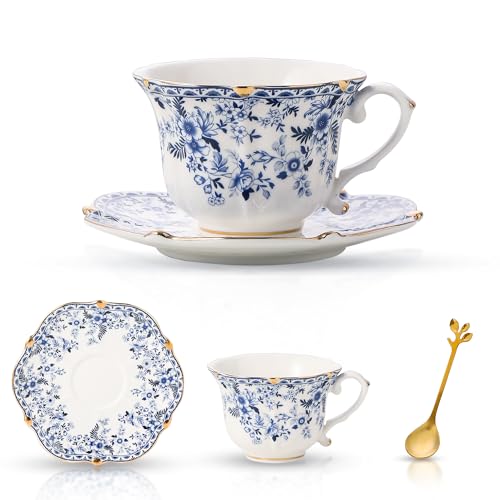 TATSUMI Country Roses Bone China Tea Cup and Saucer Set, 3 Pieces, Vintage Style, For Women and Tea Parties(QH,1 Set) - Image 1