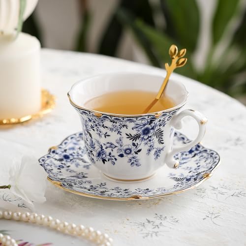 TATSUMI Country Roses Bone China Tea Cup and Saucer Set, 3 Pieces, Vintage Style, For Women and Tea Parties(QH,1 Set) - Image 5