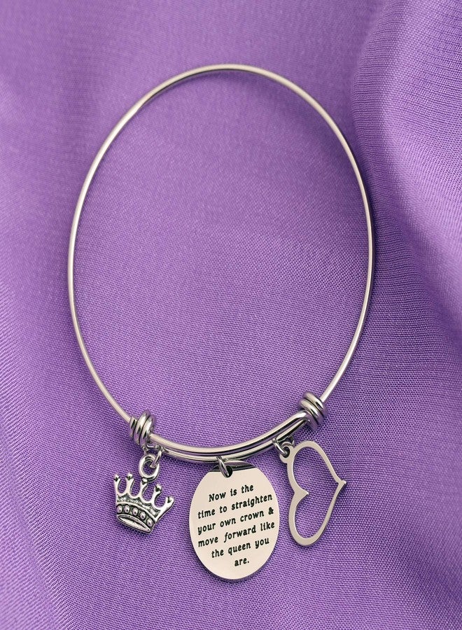 AKTAP Inspirational Bracelets Divorce Gifts Now Is the Time to Straighten Your Own Crown and Move Forward Like the Queen You Are Cheer Up Gifts for Women Feminist Jewelry (crown bracelet) - Image 2
