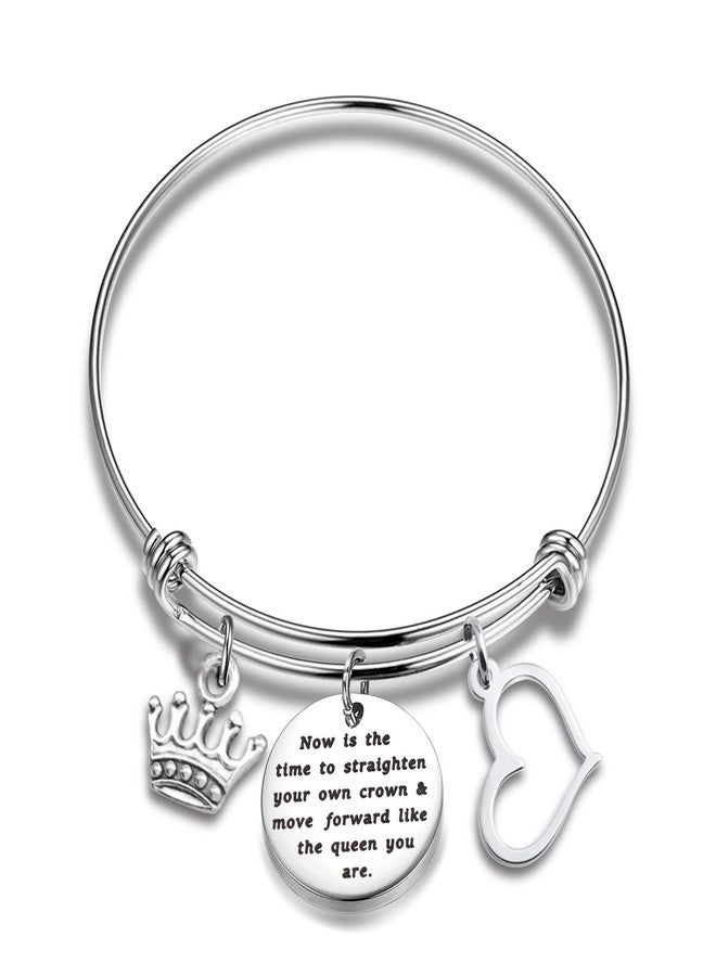 AKTAP Inspirational Bracelets Divorce Gifts Now Is the Time to Straighten Your Own Crown and Move Forward Like the Queen You Are Cheer Up Gifts for Women Feminist Jewelry (crown bracelet) - Image 1