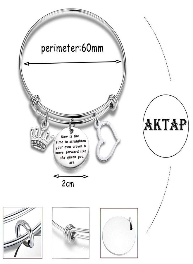 AKTAP Inspirational Bracelets Divorce Gifts Now Is the Time to Straighten Your Own Crown and Move Forward Like the Queen You Are Cheer Up Gifts for Women Feminist Jewelry (crown bracelet) - Image 5