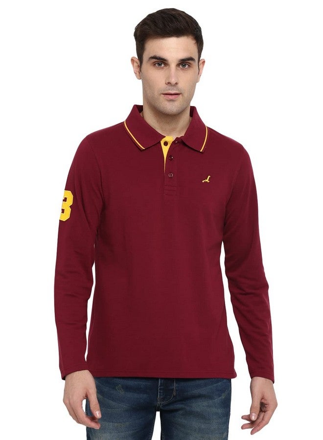 AMERICAN CREW Full Sleeves Polo Collar Regular Fit T-Shirt For Men (Ac1198-Xxl_Burgundy) - Image 1