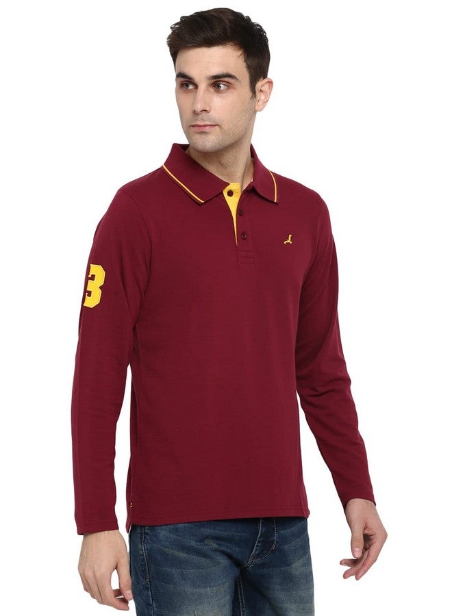 AMERICAN CREW Full Sleeves Polo Collar Regular Fit T-Shirt For Men (Ac1198-Xxl_Burgundy) - Image 5